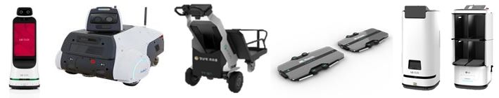 충북도청사에 도입·배치되는 로봇. (왼쪽부터) 안내로봇, 순찰로봇, 물류배송로봇, 주차로봇, 실내배송로봇. (사진=충북도 제공) *재판매 및 DB 금지