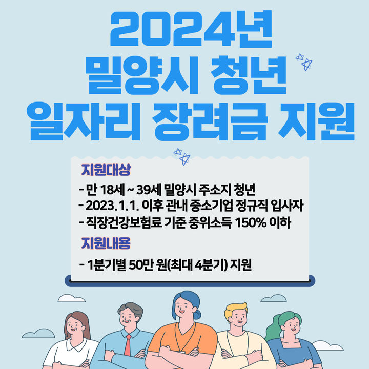 [밀양=뉴시스] 청년 일자리 장려금 대상자 모집 포스터. (사진=밀양시 제공) 2024.04.30. photo@newsis.com *재판매 및 DB 금지