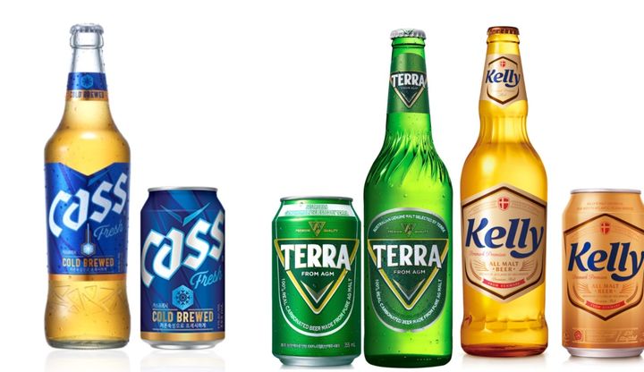 오비맥주 카스와 하이트진로 테라, 켈리 제품 모습.(사진=각사 제공) *재판매 및 DB 금지