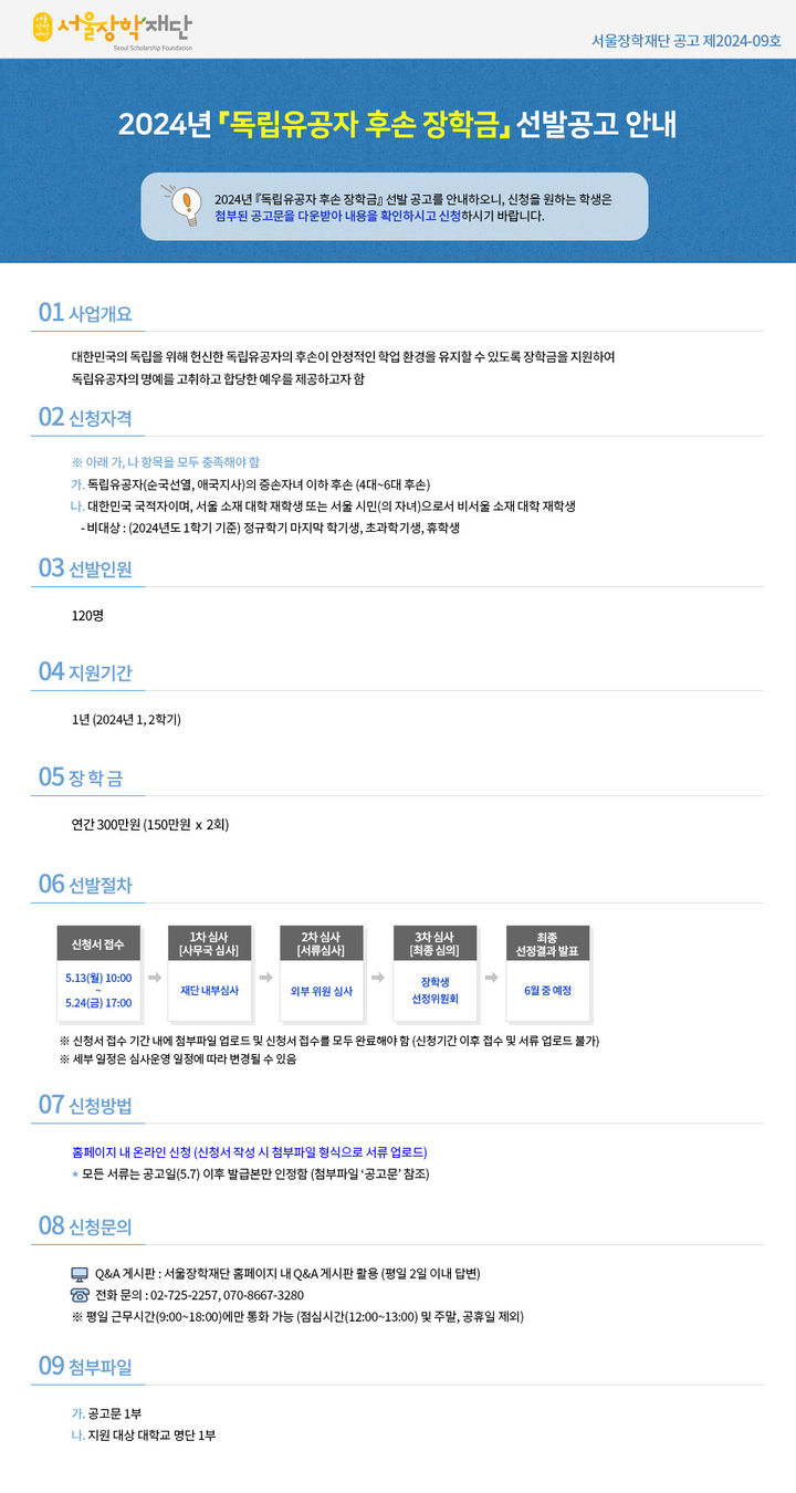 [서울=뉴시스]서울장학재단, 대한민국 독립 위해 헌신한 독립유공자 4대 이하 후손에게 장학금 지원. 2024.05.07. (사진=서울시 제공) *재판매 및 DB 금지