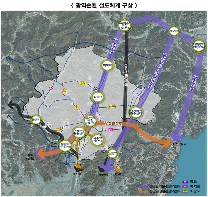 [양산=뉴시스] 광역순환 철도체계 구상도. (사진=양산시 제공) 2024.05.14. photo@newsis.com *재판매 및 DB 금지