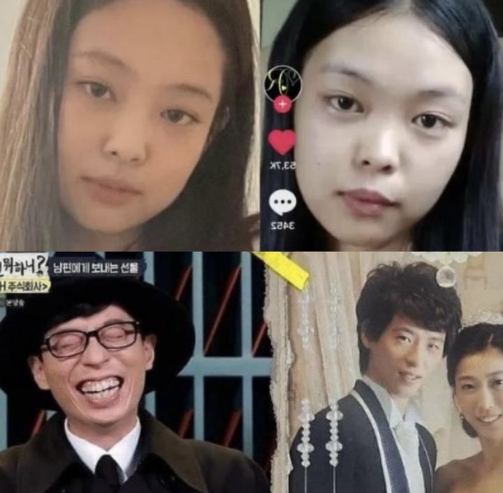 [서울=뉴시스] 일부 유명인과 닮았다는 일반인들의 사진이 온라인 커뮤니티 상에서 연신 화제되고 있다. 왼쪽부터 순서대로 제니와 닮은꼴 일반인, 유재석과 닮은꼴 일반인의 사진. (사진=온라인 커뮤니티 '보배드림') 2024.5.14 *재판매 및 DB 금지