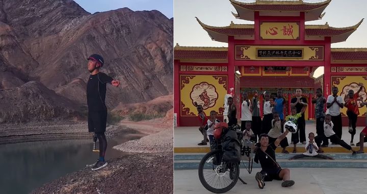 [서울=뉴시스] 사고로 오른팔과 다리를 잃고도 자전거로 세계여행을 하고 있다는 감동적인 사연이 알려졌다. (사진=틱톡 갈무리) *재판매 및 DB 금지