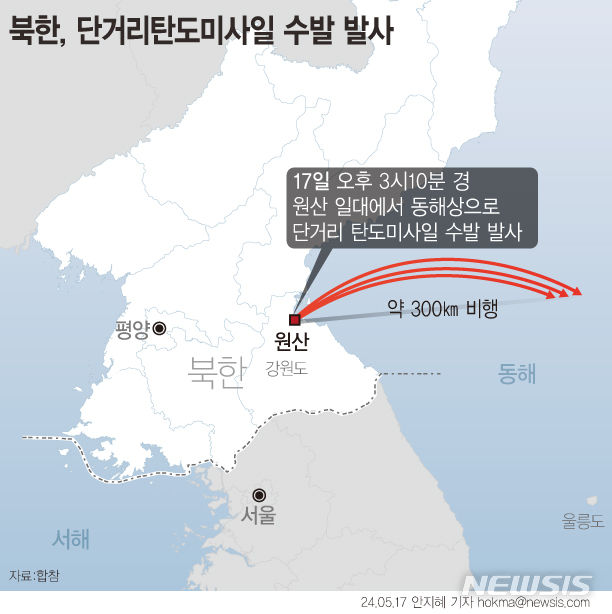일본 "北 탄도미사일 日 영해나 EEZ 비행 확인 안돼"