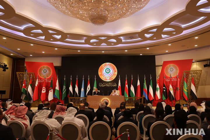 [마나마=신화/뉴시스] 지난해 5월16일(현지 시간) 바레인 마나마에서 제33차 아랍연맹(AL) 정상회의가 끝난 뒤 기자회견이 열리고 있다. 20205.02.10.