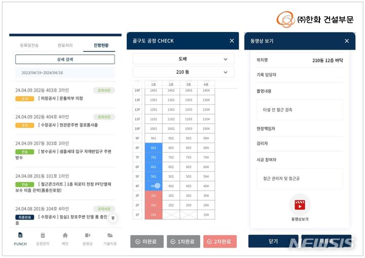 [서울=뉴시스] 한화건설부문에서 개발한 스마트 공사관리 시스템. (이미지=한화건설부문 제공)