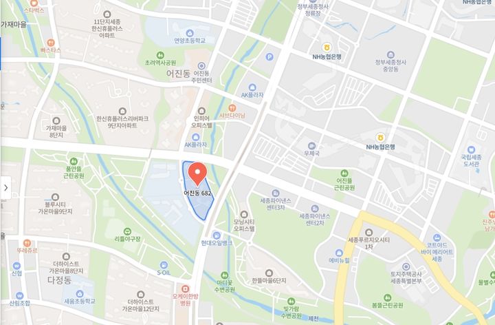 세종 린 스트라우스(어진동 682 한뜰마을 5단지)' 아파트 위치도. / 원지도 출처=네이버) *재판매 및 DB 금지