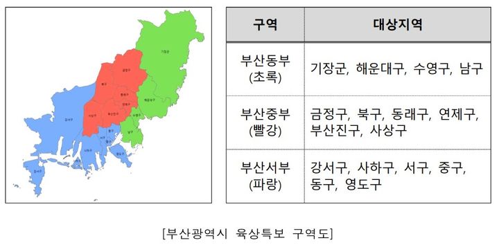 [부산=뉴시스] 부산지방기상청은 최근 기후변화로 빈번하게 발생하고 있는 위험 기상에 효과적으로 대응하기 위해 부산·울산시의 육상 특보 구역 세분화를 시행한다고 22일 밝혔다. (사진=부산기상청 제공)&nbsp; *재판매 및 DB 금지