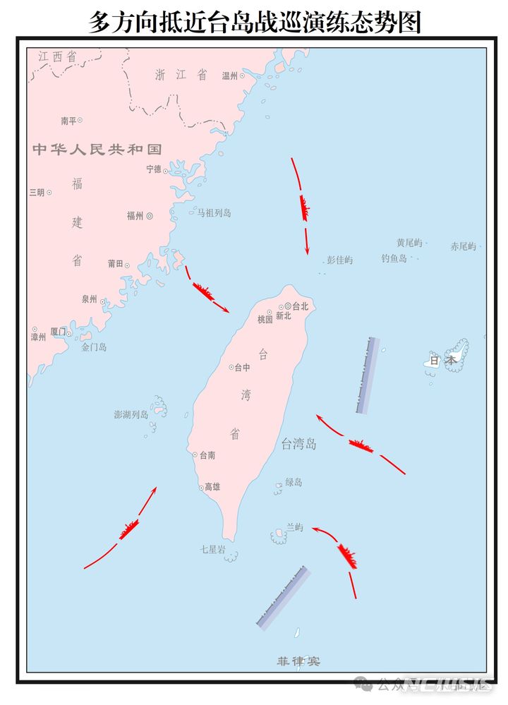 [베이징=뉴시스] 지난 23일 중국 인민해방군 동부전구가 공개한 함정 편대 다방향 근접전 훈련지도. 중국이 일련의 비전쟁 강압행동을 통해 전쟁을 하지 않고도 대만을 실질적으로 장악하는 시나리오를 미 연구소들이 제시했다. (사진=중국 인민해방군 동부전구 위챗 갈무리) 2024.5.29 photo@newsis.com