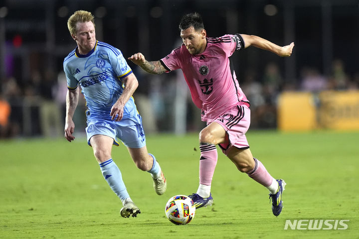 [포트로더데일=AP/뉴시스] 미국 프로축구 메이저리그사커(MLS) 인터 마이애미의 리오넬 메시. 2024. 5. 29.