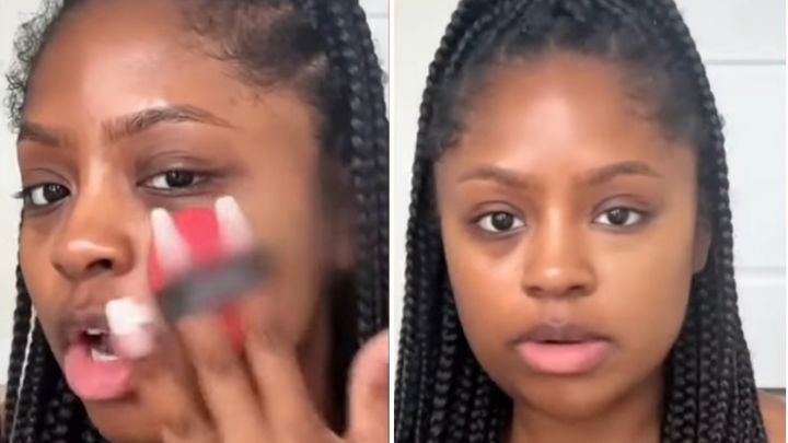 [서울=뉴시스] 한 흑인 뷰티 틱톡커가 한국의 화장품 업체 파운데이션을 사용하고 있다 (사진= 틱톡 missdarcei 캡처 ) 2024.5.30. photo@newsis.com *재판매 및 DB 금지