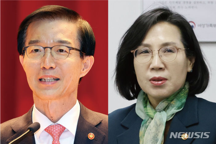 [서울=뉴시스] 방문규 전 산업통상자원부 장관(왼쪽)과 김현숙 전 여성가족부 장관.
