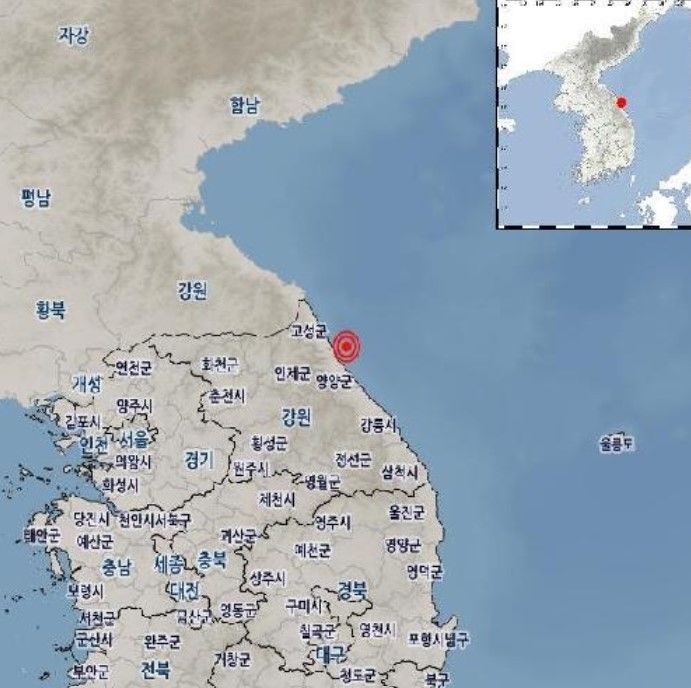 [서울=뉴시스] 3일 오전 2시25분11초 강원 속초시 동북동쪽 9㎞ 해역에서 규모 2.5의 지진이 발생했다. (사진=기상청 제공) 2024.06.03. *재판매 및 DB 금지