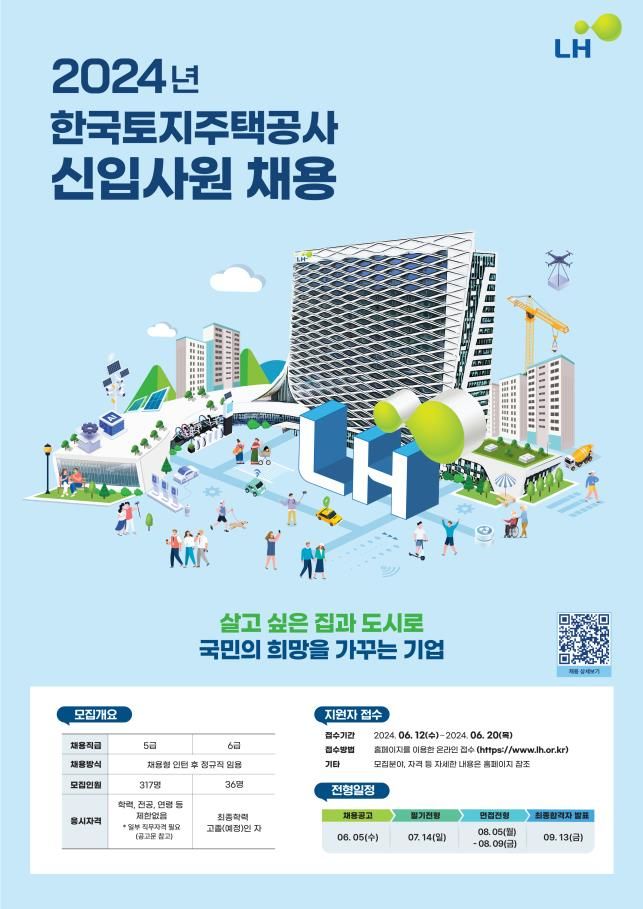 [서울=뉴시스] 한국토지주택공사(LH)가 오는 12~20일 신입사원 353명을 공개채용한다. 자료는 채용 포스터. (자료=LH 제공) 2024.06.05. photo@newsis.com *재판매 및 DB 금지