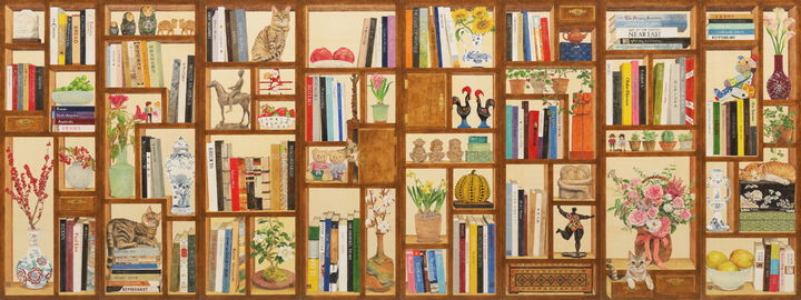 이정은 고양이가 있는 서가 1 각120x40cm (총8점) 장지에 채색 2023 *재판매 및 DB 금지