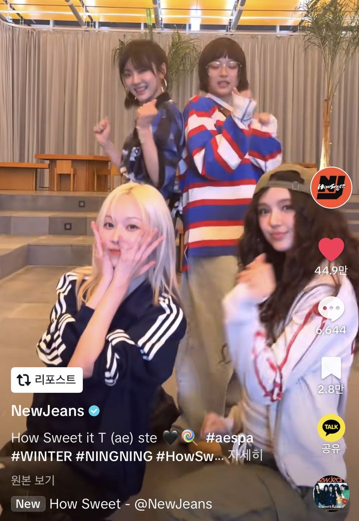 [서울=뉴시스] 뉴진스 X 에스파. (사진 = 틱톡 캡처) 2024.06.09. photo@newsis.com *재판매 및 DB 금지