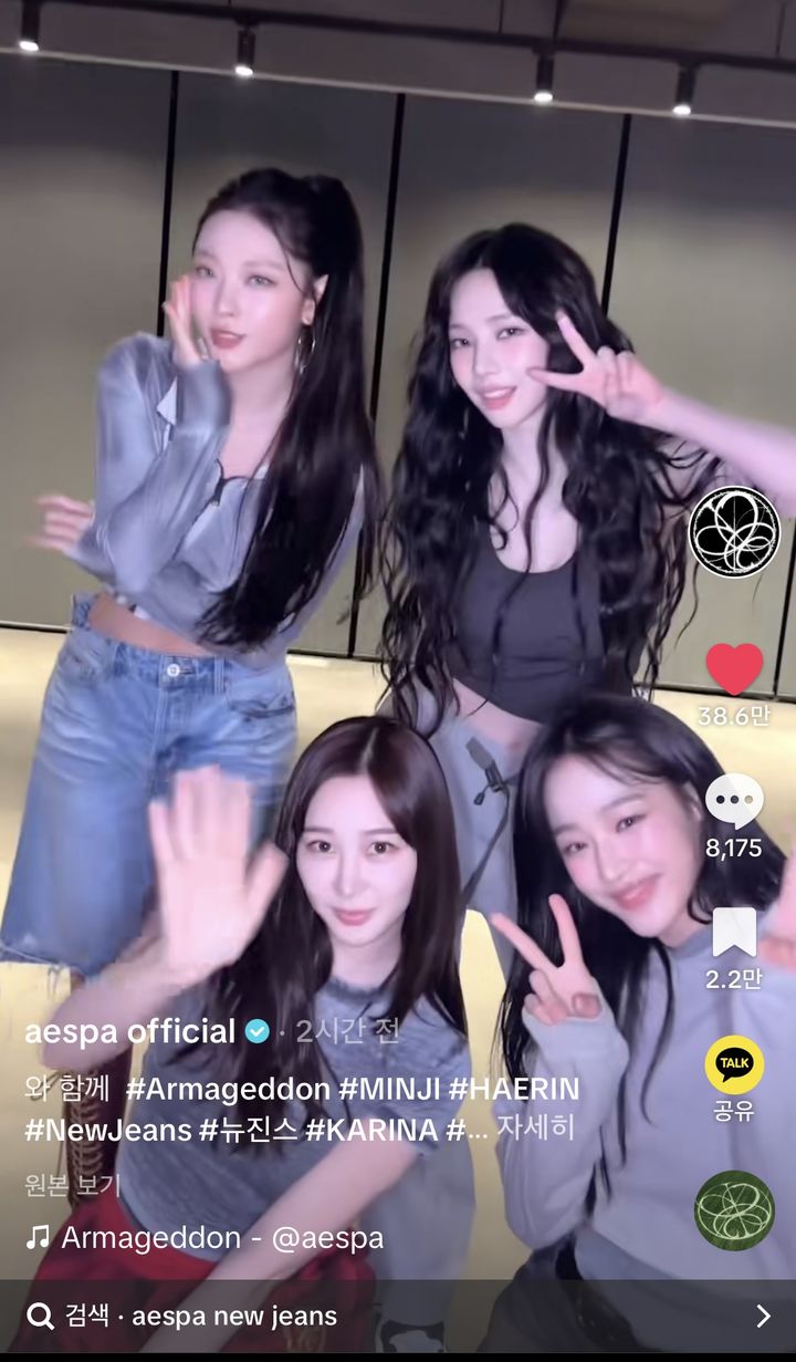 [서울=뉴시스] 에스파 X 뉴진스. (사진 = 틱톡 캡처) 2024.06.09. photo@newsis.com *재판매 및 DB 금지