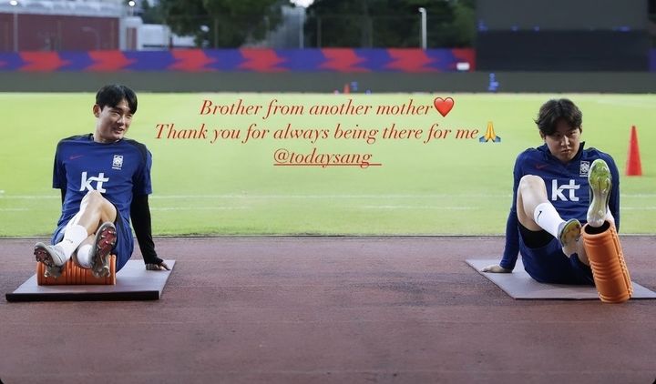 [서울=뉴시스] 축구 국가대표 이강인이 14일 자신의 사회관계망서비스(SNS)에 대표팀 동료 엄원상의 사진을 올리며 고마운 마음을 표현했다. (사진=이강인 SNS 캡처) 2024.06.14. *재판매 및 DB 금지