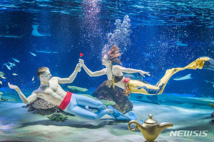 [서울=뉴시스]&nbsp; 아쿠아플라넷63에서 알라딘과 인어공주 공연을 선보이고 있다. (사진= 한화호텔앤드리조트 제공)