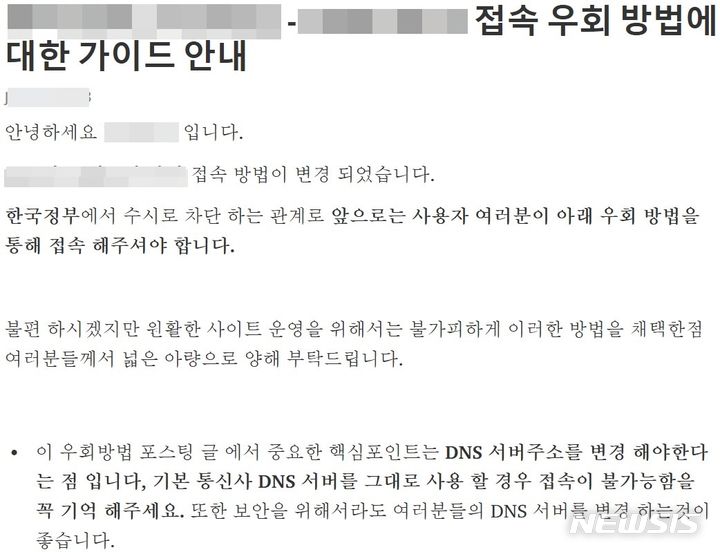 [의정부=뉴시스] 불법 스트리밍 사이트 우회 접속 안내글