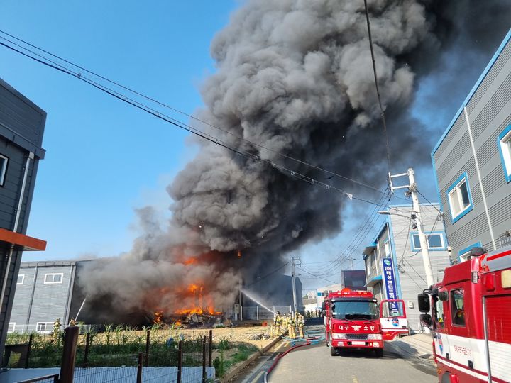 [대구=뉴시스] 18일 오후 4시15분께 대구 달성군 논공읍의 한 건어물 유통 공장에서 화재가 발생했다. (사진=대구소방안전본부 제공) 2024.06.18. photo@newsis.com *재판매 및 DB 금지