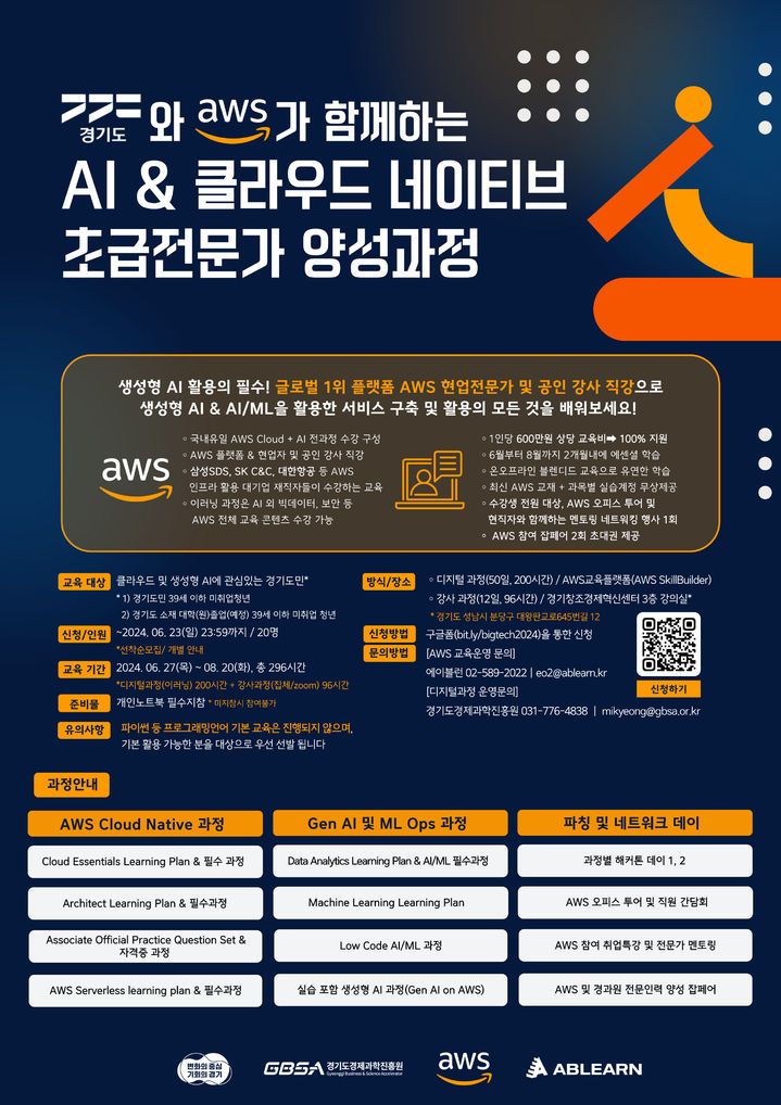 'AI, 클라우드 네이티브 초급 전문가 양성 과정' 교육생 모집(사진=경기도 제공) *재판매 및 DB 금지