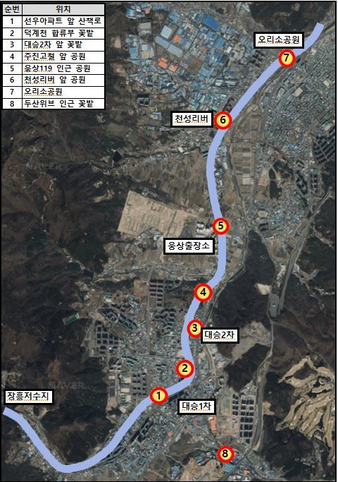 [양산=뉴시스] 회야강 산책로 초화류 식재 위치도. (사진=양산시 제공) 2024.06.19. photo@newsis.com *재판매 및 DB 금지