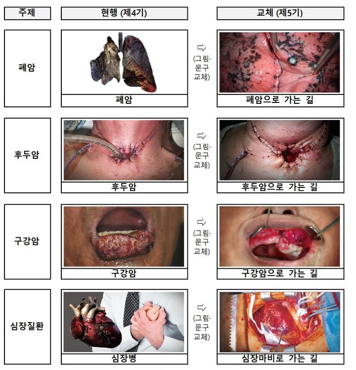 [세종=뉴시스] 제5기 담뱃갑 경고그림 및 문구 표기내용(사진=보건복지부) *재판매 및 DB 금지