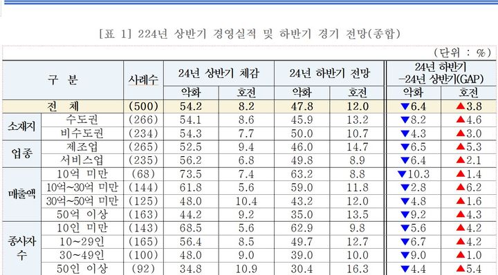 [서울=뉴시스]2024년 상반기 경영실적 및 하반기 경기 전망.(사진=중소기업중앙회 제공) *재판매 및 DB 금지