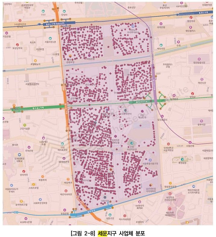 [서울=뉴시스]세운지구 사업체 분포. 2024.06.20. (사진=서울연구원 제공) *재판매 및 DB 금지