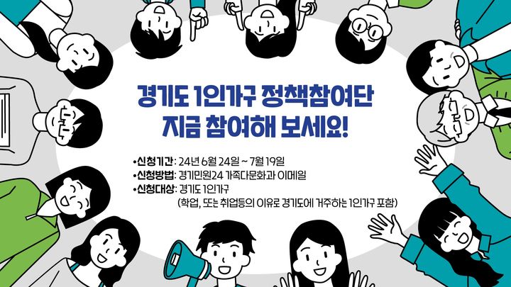 경기도, 1인 가구 정책참여단 50명 모집…7월19일까지