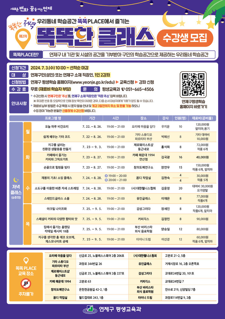 [부산=뉴시스]부산 연제구는 구민이 살고 있는 가까운 거리에서 기관이 소유한 공간을 학습공간으로 활용하는 똑똑PLACE에서 '제2차 똑똑한 저녁 클래스;를 운영한다. (사진=연제구 제공) 2024.06.24. photo@newsis.com *재판매 및 DB 금지