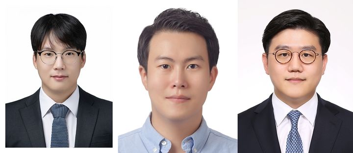 [서울=뉴시스] (왼쪽부터) 화학공학과 배재형, 신소재공학과 이빈, 생체의공학과 박기주 교수 (사진=경희대 제공) *재판매 및 DB 금지