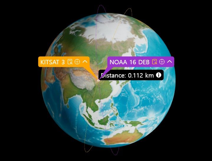 우주상황인식 플랫폼 운영업체인 스페이스맵은  '우리별 3호(KISAT 3)'와 NOAA-16의 잔해의 충돌 확률이 0.19% 수준이라고 밝혔다. (사진=스페이스맵 홈페이지 캡처) *재판매 및 DB 금지