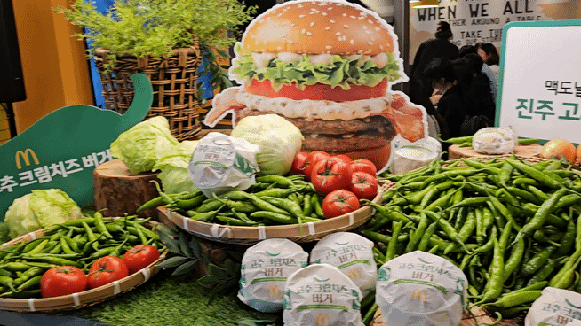 [서울=뉴시스] 구예지 기자=2024 한국의 맛으로 선정된 진주 고추 크림치즈 버거 제품이 전시돼 있다. *재판매 및 DB 금지