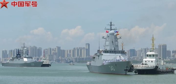 [서울=뉴시스] 중국과 러시아 합동 군사훈련에 참가하는 군함들이 12일 오전 광둥성 잔장 군용항구에 집결하고 있다. <사진출처: 중국 바이두> 2024.07.12 