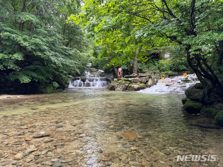 [거창=뉴시스] 15일 개장한 경남 거창군 금원산자연휴양림 숲속 물놀이장.(사진=경남도 제공) 2024.07.15. photo@newsis.com