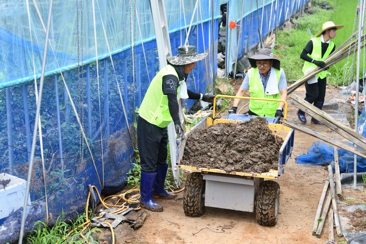[수원=뉴시스] 경기농협 수해복구 현장 지원 모습. *재판매 및 DB 금지