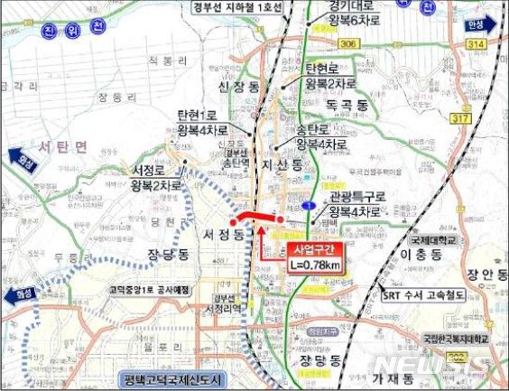 [평택=뉴시스] 평택시 송탄관광특구~고덕신도시 간 도로개설 노선도 (사진 = 평택시 제공) 2024.07.17.photo@newsis.com 