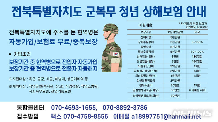 [전주=뉴시스] 전북자치도, 군복무 청년 무료 상해보험 배너. *재판매 및 DB 금지