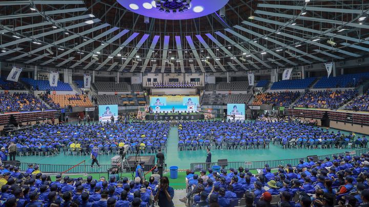 [서울=뉴시스] 강정애 국가보훈부 장관이 18일 오후 경기 수원시 장안구 수원실내체육관에서 열린 제27회 고엽제의 날 전우 만남의 장 행사에 참석해 격려사를 하고 있다. (사진=국가보훈부 제공) 2024.07.18. photo@newsis.com *재판매 및 DB 금지