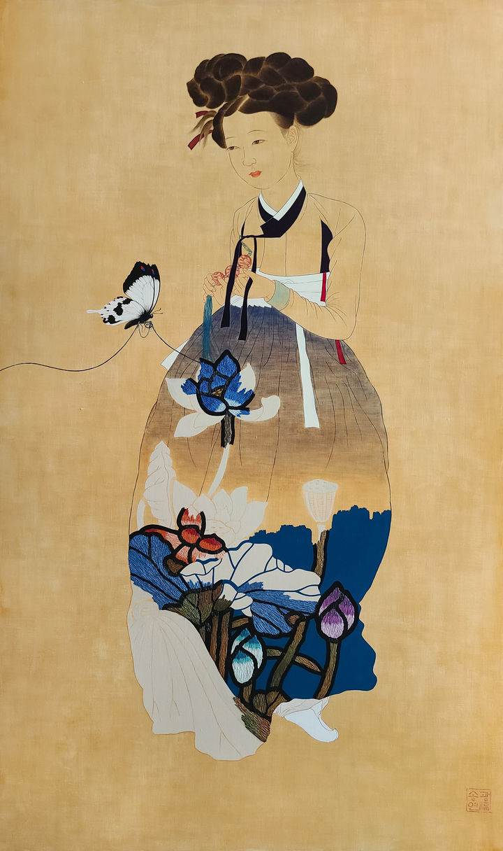 [양산=뉴시스] 송광연 작가의 작품 나비의 꿈. (사진=통도사 성보박물관 제공) 2024.07.22. photo@newsis.com *재판매 및 DB 금지