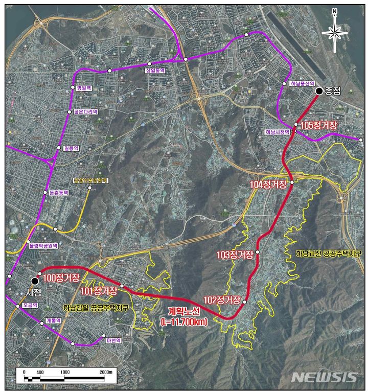 [서울=뉴시스] 송파하남선 광역철도 기본계획안에 포함된 지하철 3호선 연장선인 '송파하남선' 노선 및 신설역 위치. (사진=송파구 제공). 2024.08.27. photo@newsis.com 