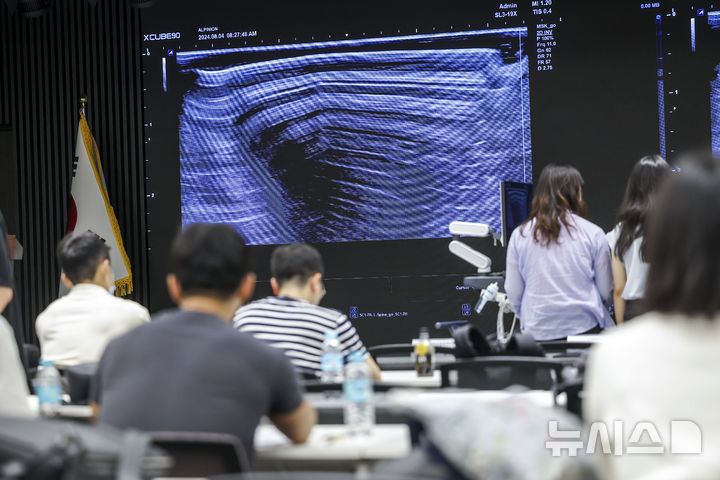 [서울=뉴시스] 정병혁 기자 = 지난달 4일 서울 용산구 대한의사협회에서 열린 사직 전공의들을 위한 근골격계 초음파 연수강좌를 찾은 사직 전공의들이 강좌를 듣기 위해 대기하고 있다. 2024.08.04. jhope@newsis.com