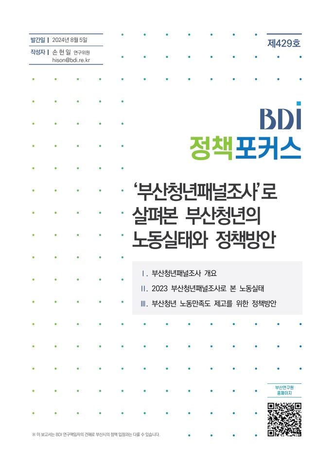 [부산=뉴시스] BDI 정책포커스 '부산청년패널조사로 살펴본 부산 청년의 노동 실태와 정책 방안' (그림=부산연구원 제공) 2024.08.05. photo@newsis.com *재판매 및 DB 금지