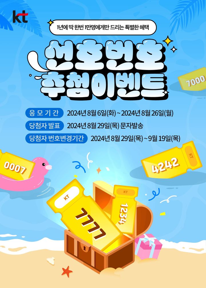KT가 8월 6일부터 26일까지 ‘선호번호 추첨 이벤트’를 진행한다고 6일 밝혔다. (사진=KT 제공) *재판매 및 DB 금지
