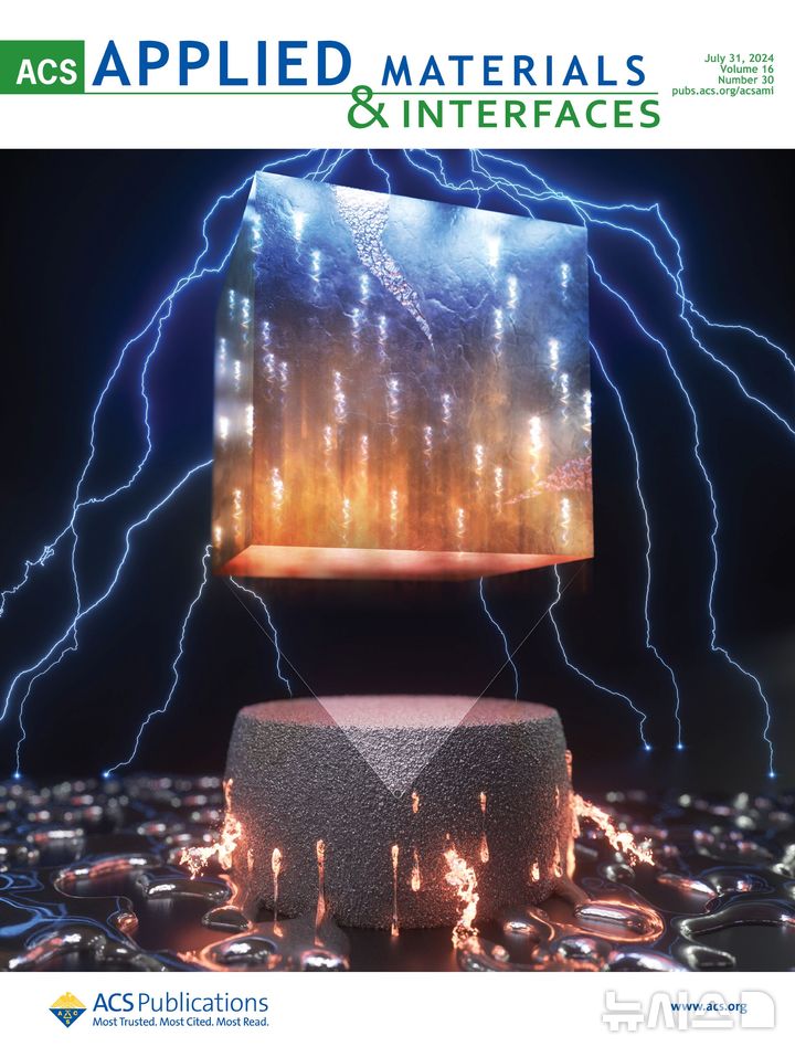[창원=뉴시스]미국화학회 학술지 ‘ACS Applied Materials & Interfaces’ 7월호 표지 논문을 장식한 한국재료연구원 나노재료연구본부 김경태 박사팀의 논문 성과 이미지.(사진=한국재료연구원 제공)2024.08.06. photo@newsis.com
