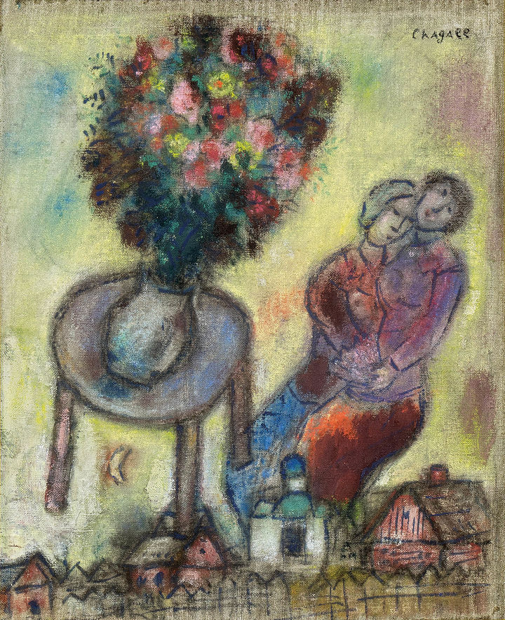 추정가 3억8000만~10억 원에 나온 마르크 샤갈(1887~1985)Russian/FrenchLes Amoureux (Lovers)gouache and oil on canvas, 27.9×22.8cm, circa 1935.   *재판매 및 DB 금지