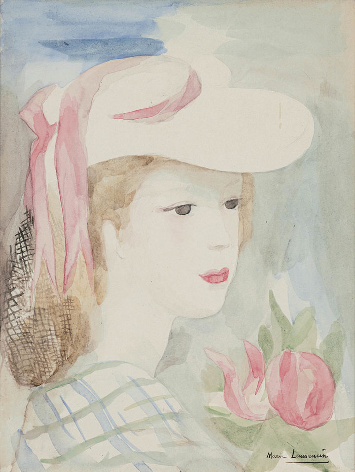 추정가 2000~3500만 원, 마리 로랑생(1883~1956)French Jeune Femme au Chapeau et à la Rose (Young Woman with a Hat and a Rose)watercolor on paper 32.8×25cm ,circa 1932  *재판매 및 DB 금지