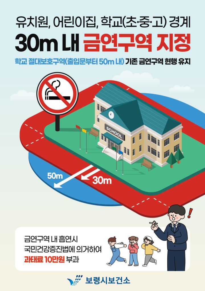 교육시설 30m 이내 금연구역…흡연시 과태료 10만원 등[보령소식]